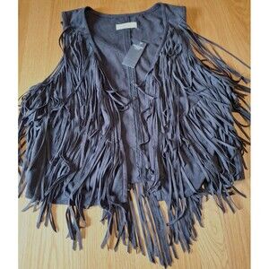 NWT Abercrombie Faux Suede Leather Fringe Vest Hippie Boho Festival Western Larg